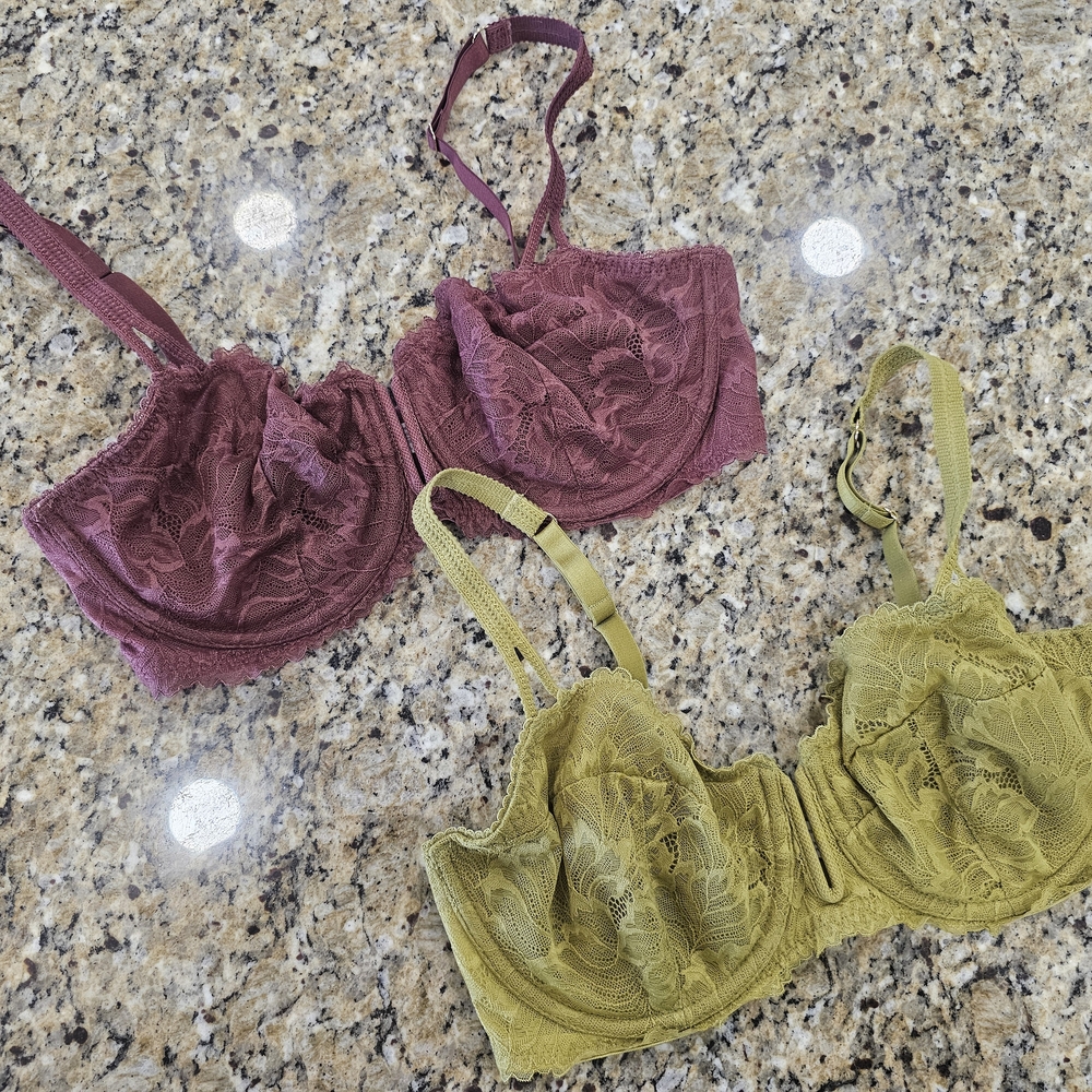 Auden Lace Bras NWOT Purple and Green Bra Bundle 36D